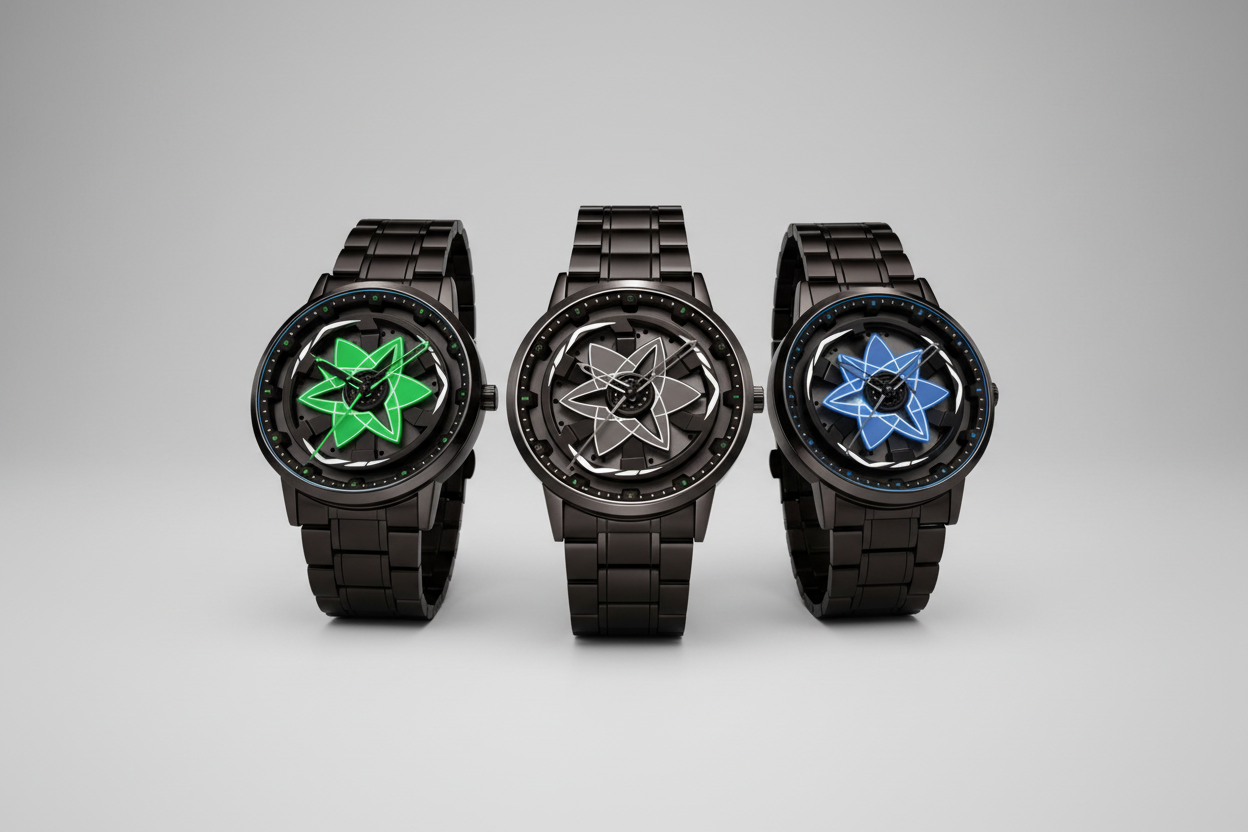 Promotional image for Spinning Star Watches with 'Coming Soon' text and colorful background.