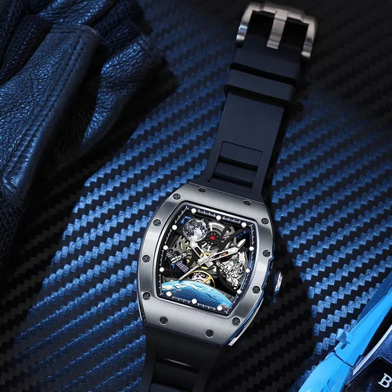 CHANCE JC-9-190G-14  Official Steel Shell Tourbillon Automatic Mechanical Watches Luxury Hollow Dial Mens Style Watches