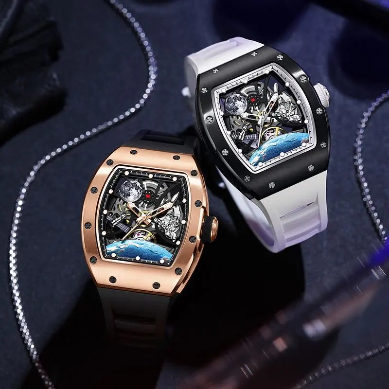 CHANCE JC-9-190G-14  Official Steel Shell Tourbillon Automatic Mechanical Watches Luxury Hollow Dial Mens Style Watches