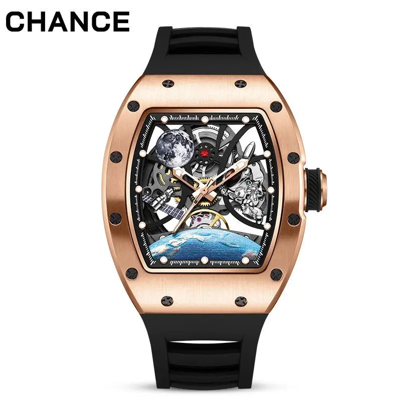 CHANCE JC-9-190G-14  Official Steel Shell Tourbillon Automatic Mechanical Watches Luxury Hollow Dial Mens Style Watches