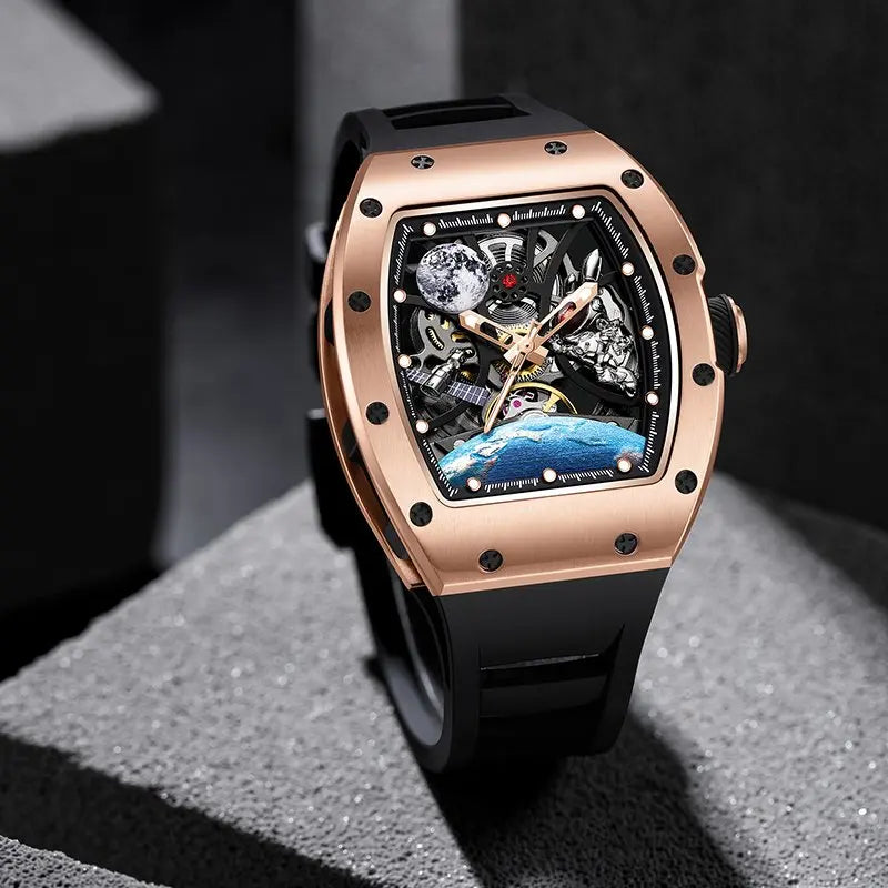 CHANCE JC-9-190G-14  Official Steel Shell Tourbillon Automatic Mechanical Watches Luxury Hollow Dial Mens Style Watches