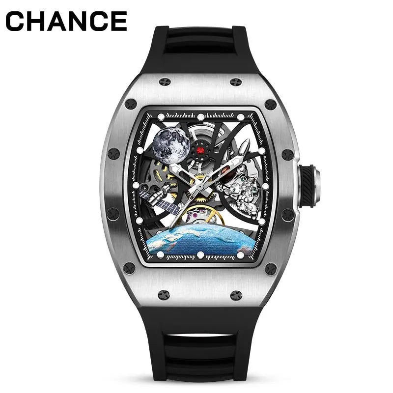 CHANCE JC-9-190G-14  Official Steel Shell Tourbillon Automatic Mechanical Watches Luxury Hollow Dial Mens Style Watches