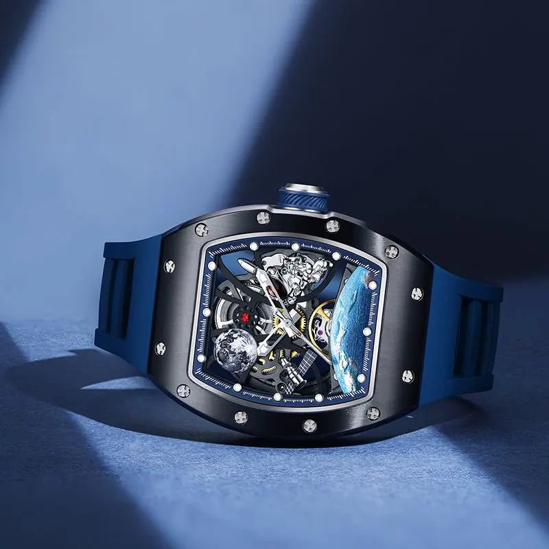 CHANCE JC-9-190G-14  Official Steel Shell Tourbillon Automatic Mechanical Watches Luxury Hollow Dial Mens Style Watches