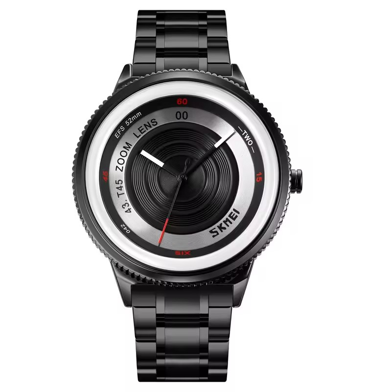 Skmei 9267 Luxury Quartz Watch for Men Waterproof Wristwatch Trendy Camera Lens Design Glass Dial Window